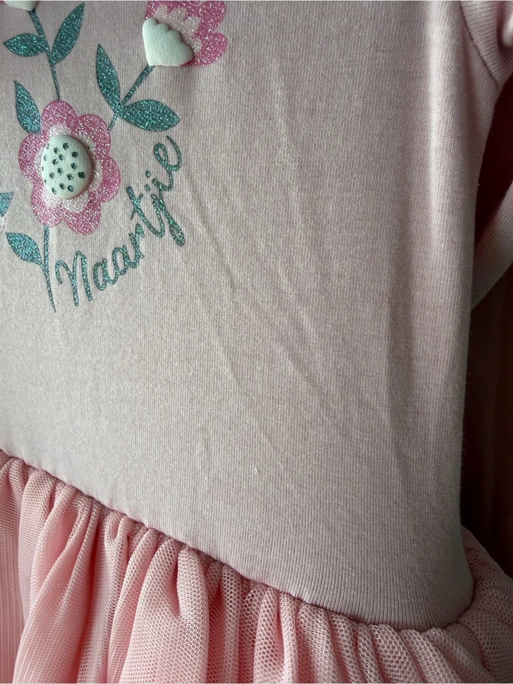 Naartjie pink floral tulle skirt long sleeve dress Girls’ size 7/8